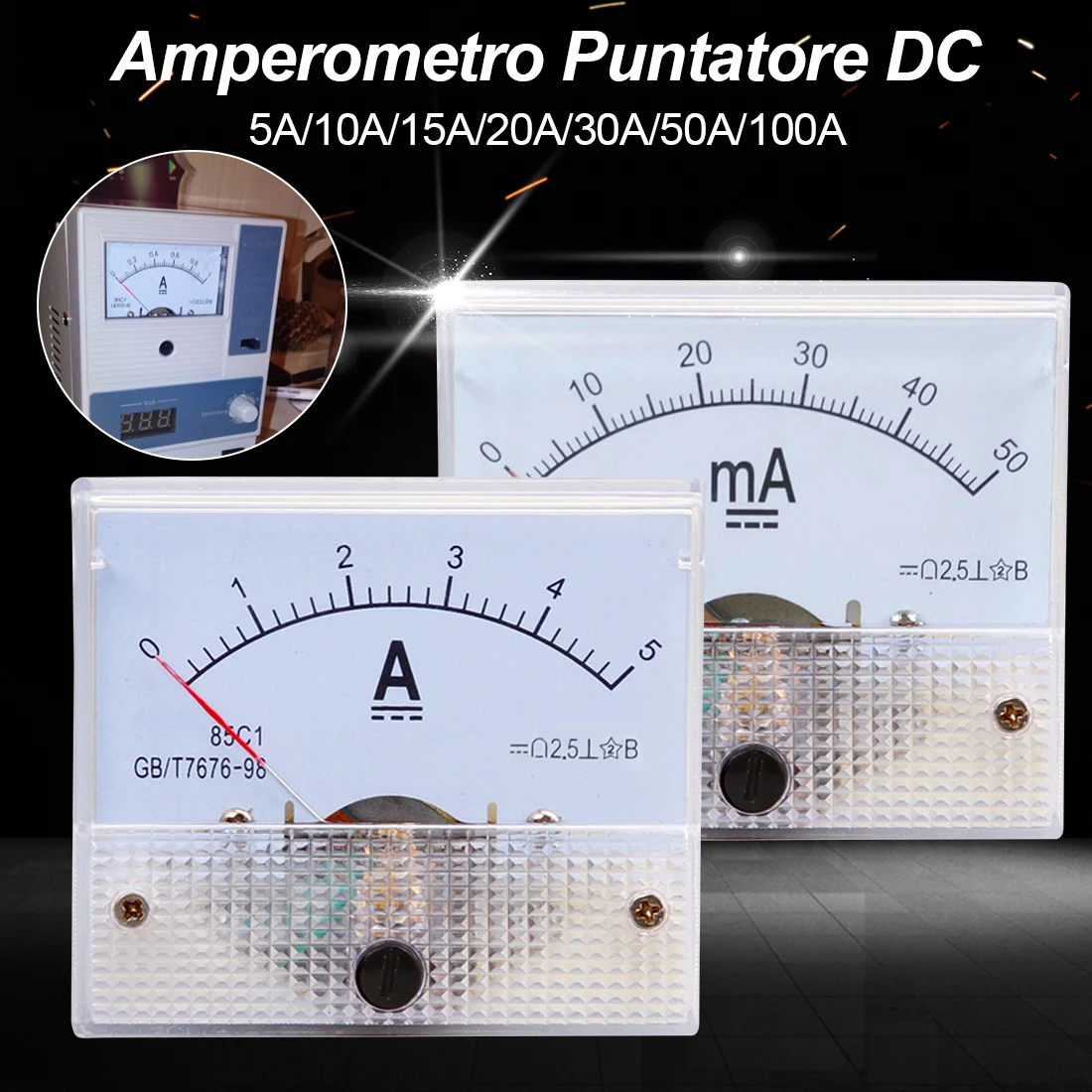 

DC Current Meter Analog Panel 5A 10A 20A 30A 50A 100A AMP Gauge Tester Mechanical Ammeters Measuring Tools