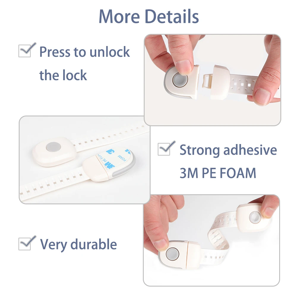 CHILD CABINET LOCKS | Baby & Child Proof Drawers,Bumpers and More | Multi-Purpose Use | No Tools or Drilling Required| White