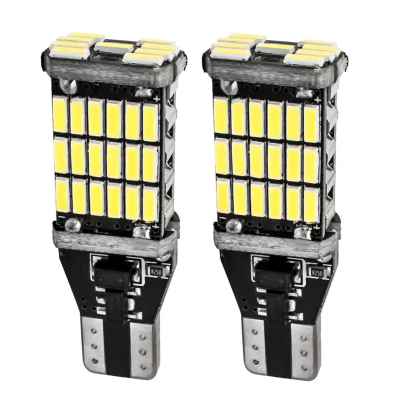 

2PCS T15 W16W Super Bright 800LM 45 SMD 4014 LED Auto Backup Reverse Light Rear Tail Brake Lamp Car DRL Daytime Running Bulbs