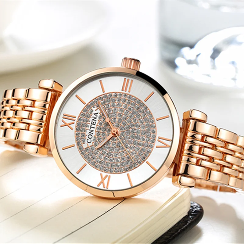 Buy CONTENA Rose Gold Wrist Watch Women Watches Luxury Crystal Women's Watches
