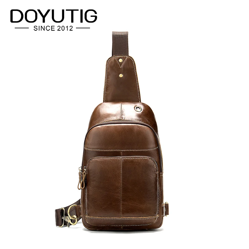

DOYUTIG High Quality Men Genuine Leather Cowhide Vintage Chest Bag Day Pack Travel Fashion Cross Body Messenger Shoulder BagG143