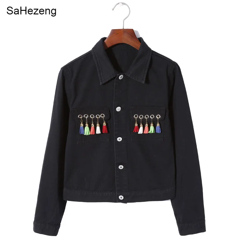

Solid Turn-down Collar Jean Jacket for Women Slim Casual Green Black Fashionable Women Coats Female outwear Denim Feminine WJ41
