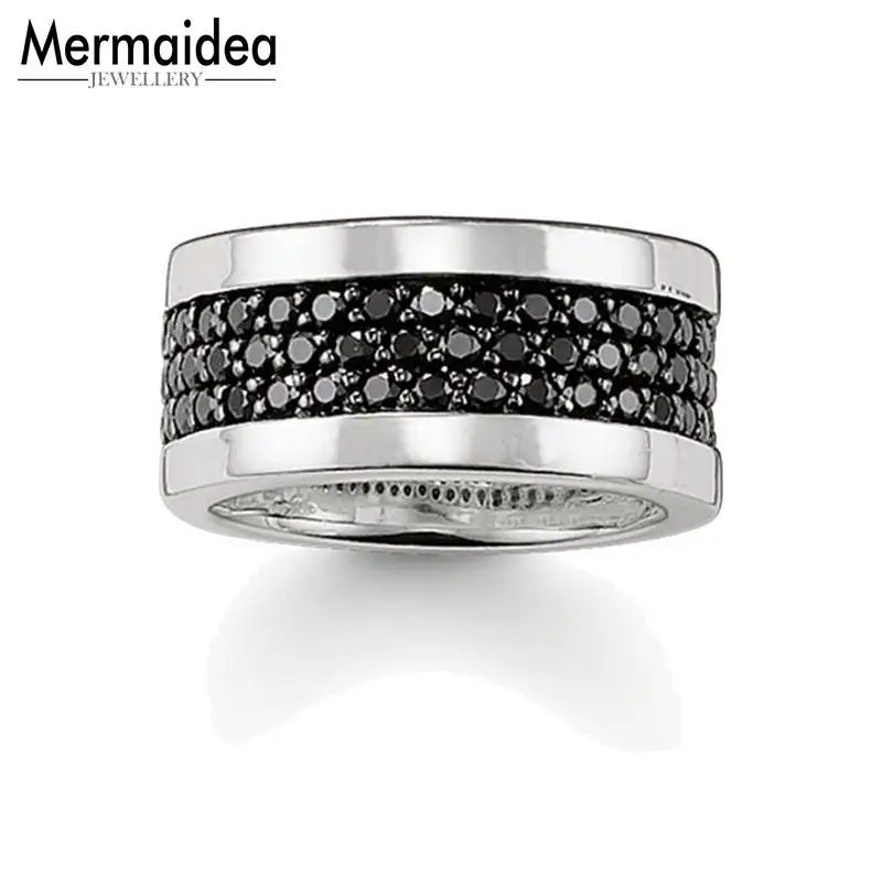 

Silver Rings with Three Rows Black CZ on the Ring Channel Setting Eternity Love Ring Jewelry Gift for Women Men