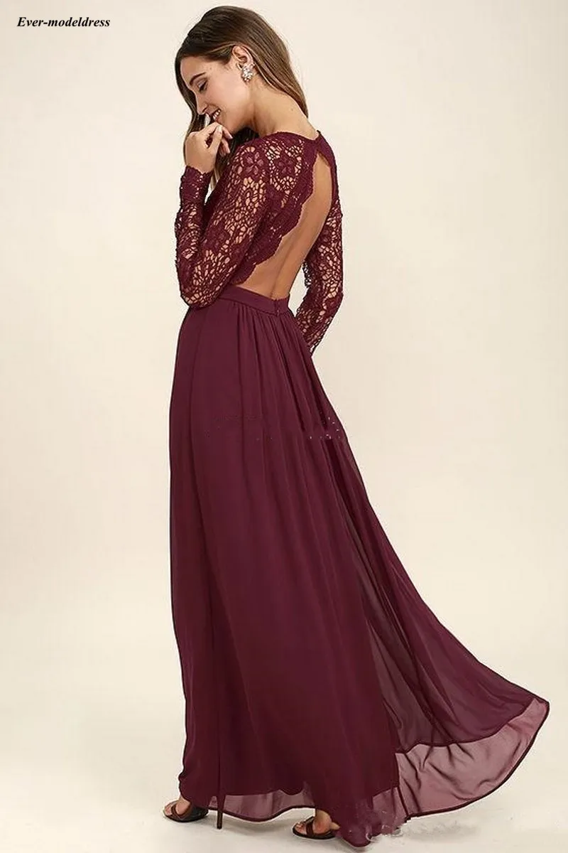 Burgundy-Chiffon-Bridesmaid-Dresses-Long-Sleeves-Summer-Country-Style-V-Neck-Backless-Long-Beach-Lace-Top (5)_conew1