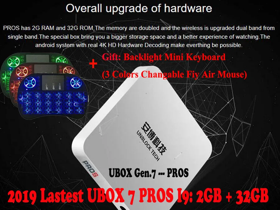 2 ГБ 32 2019 Lastest UNBLOCK Gen.7 UBOX 7 PROS Pro2 Free IPTV Android TV BOX UBTV 1000 каналов Smart медиаплеер|android tv|android