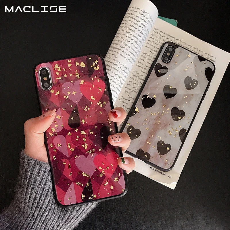 

luxury Gold Foil Love Heart Phone Case For iphone XS Max Cover Fashion Bling Case For iphone X XR 6 6S 7 8 Plus Cases Capa