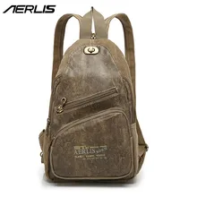 AERLIS Männer Kleine Leinwand Leder Messenger Schulter Rucksack Reise Military Einzigen Gurt Sling Tasche Brust Pack Taschen 1097