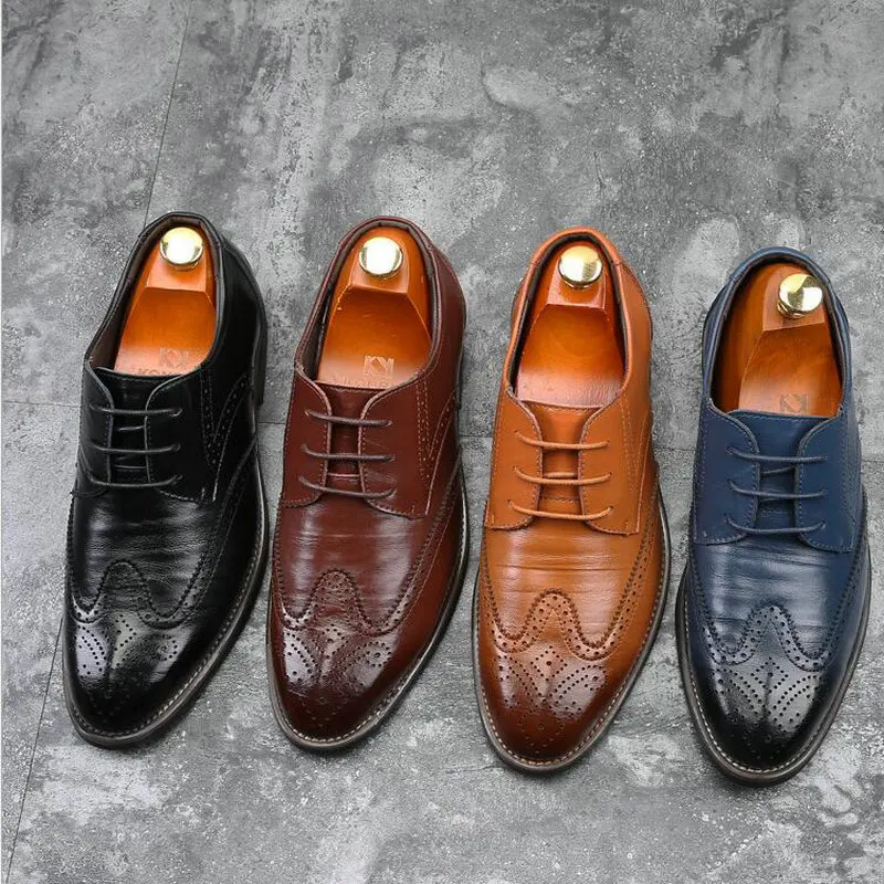 

Genuine Leather Men Oxfords Shoes Lace-Up Bullock Business Dress Men Brogues Shoes Male Formal Shoes Business