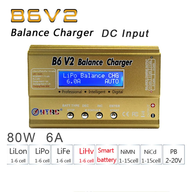 Балансирующее зарядное устройство HTRC Imax B6 V2 80 Вт 6A RC LiIon/LiFe/NiCd/NiMH/High/LiHV/Power + адаптер