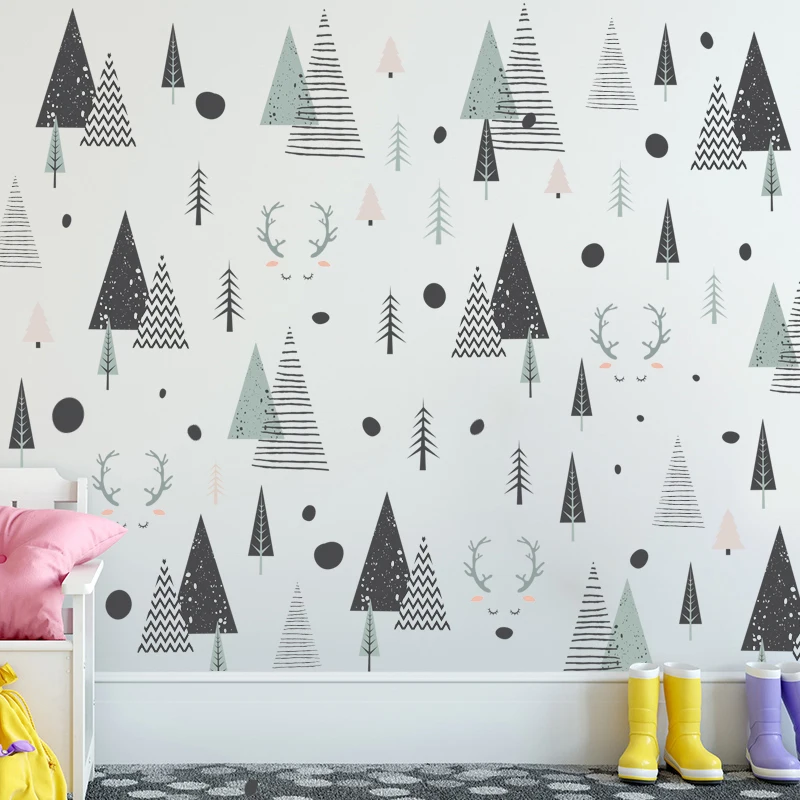 Nordic леса геометрическим рисунком оленя Треугольники настенные наклейки для детской комнаты детский сад классная комната, для стен украшения Плакаты художественные наклейки для дома