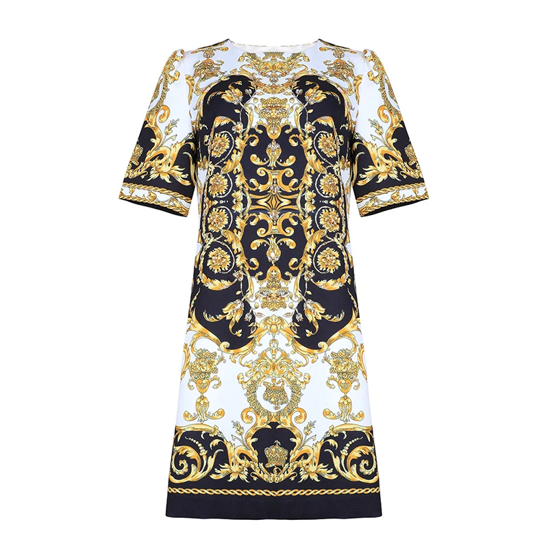 

HIGH QUALITY Newest Fashion 2019 Designer Runway Dress Women's Short Sleeve Vintage Floral Print Dress