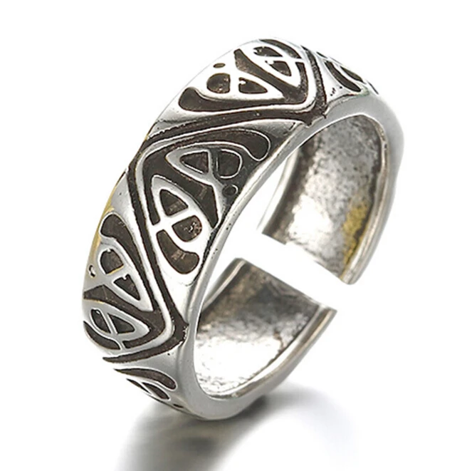 

Vintage 925 sterling-silver Roman Grid Strap Tibetan Silver Opening Rings Black Old Thai Silver Men Women Rings 16mm S-R13