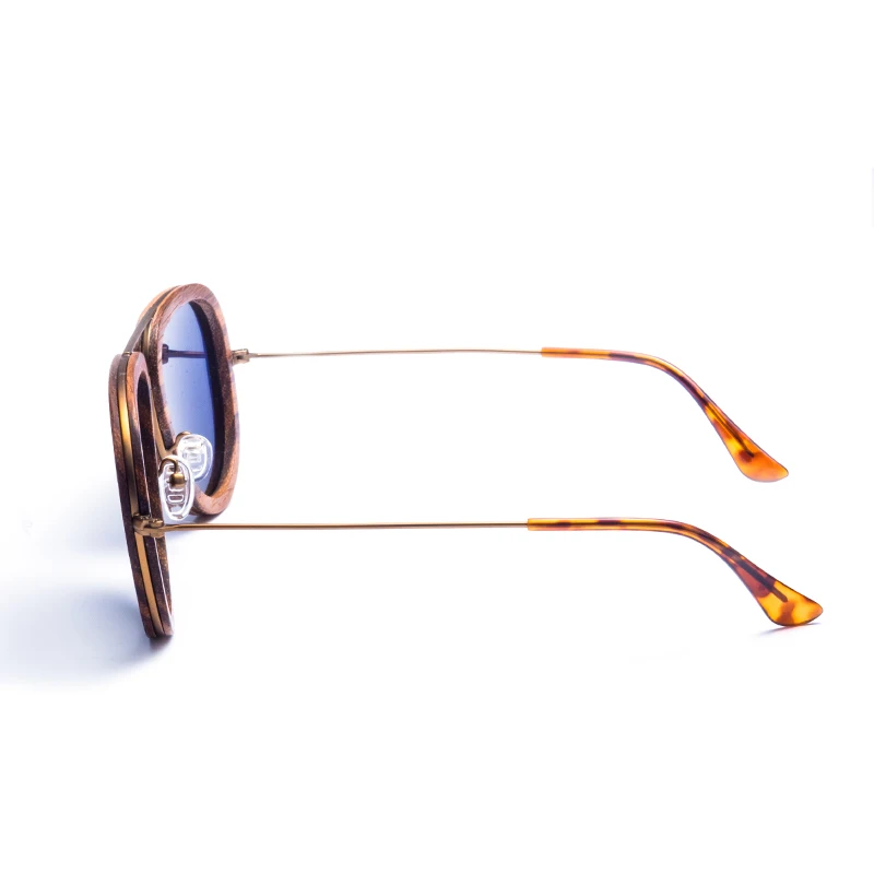 Qualität Strahlung Schutz Holz Form Hohe Für Gold Sonnenbrille Frauen Runde Polarisierte ZEd1HqW