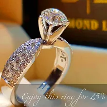 Кольцо с кристаллами и белым цирконием, простой круглый стиль, Женское Обручальное кольцо из серебра 925 пробы, ювелирные изделия, обручальные кольца для женщин