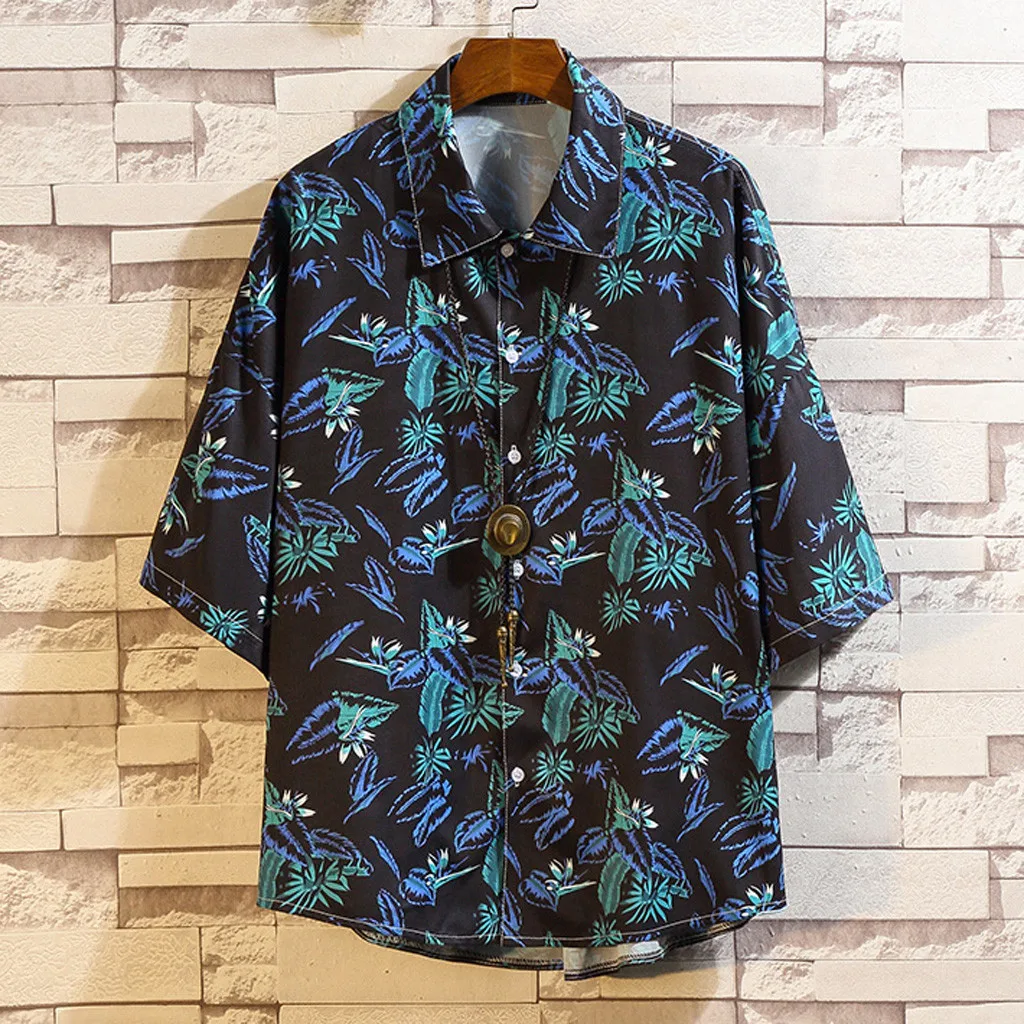 Летняя Пляжная рубашка Мужская Летняя Повседневная Гавайская стильная Свободная рубашка с короткими рукавами и принтом топы блузка# D