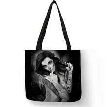 Новое поступление, сумка через плечо, Bolsa De Hombro, Tatoos, Арт, Череп, льняная, складная, сумки, повседневная, большая, для покупок, для работы, женская сумка-тоут