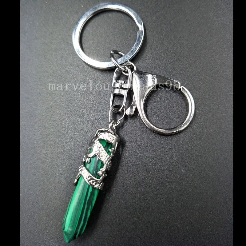 

Free Shipping Beautiful jewelry Malachite Hexagonal Pointed Reiki Chakra Key Chain Hang Pendant bag MC5072