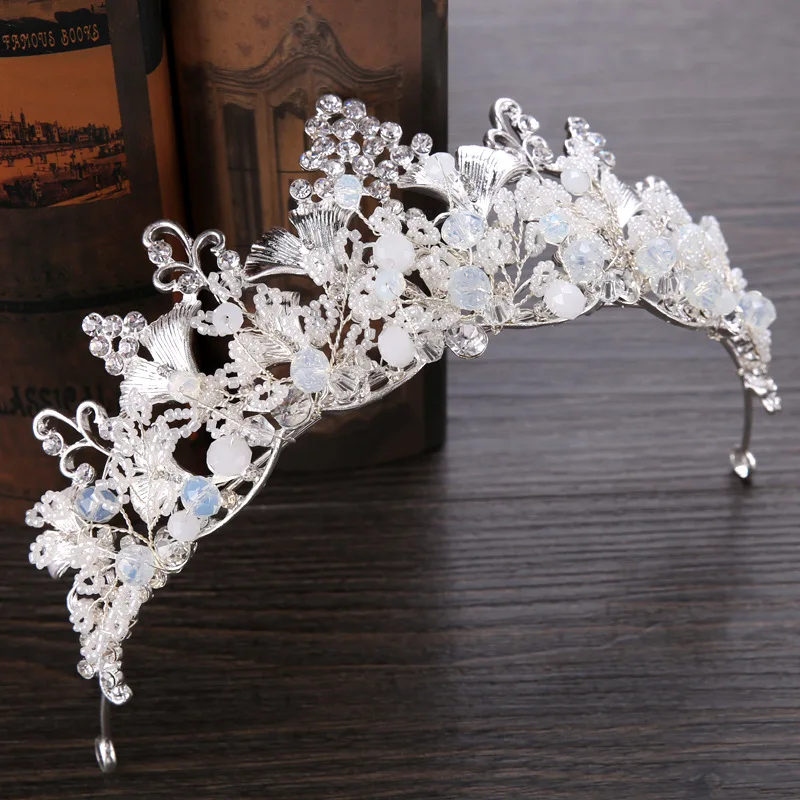 

Handmade Beads and Crystal Silver Bridal Tiara Crown Women Prom Chaplet corona Headpiece Wedding Bride Hair Jewelry Accessories