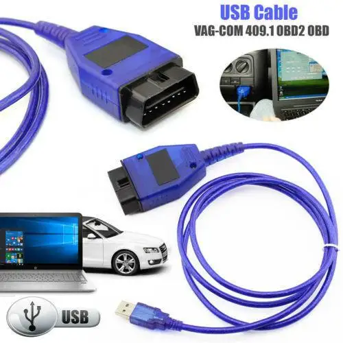 Автомобильный USB Vag-Com интерфейсный кабель KKL VAG-COM 409,1 OBD2 OBDII 16 Pin диагностический сканер Авто кабель Aux - Цвет: blue