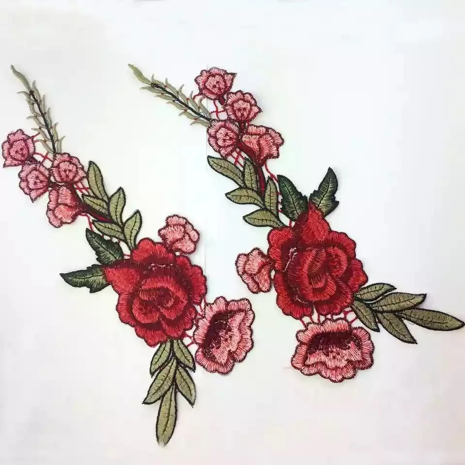 

2 Pairs Flower Applique Embroidery Patches Set Sewing on Rose Patch for Clothing DIY Decal Apparel Accessory rose flower patch