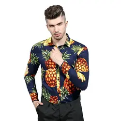 2019 Забавный с принтом ананаса мужские рубашки в стиле кэжуал классический Для мужчин платье рубашка Для мужчин с длинным рукавом Фирменная