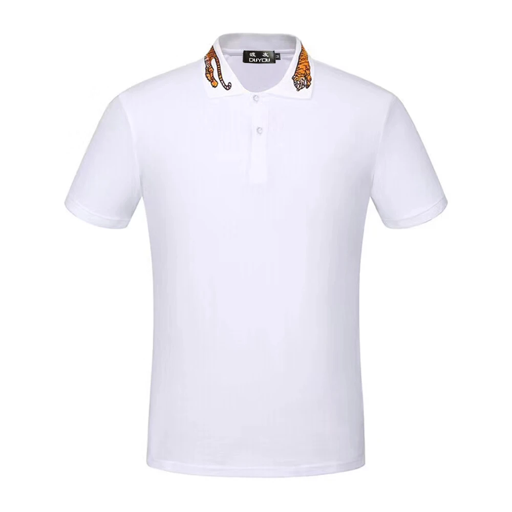 DUYOU Мужская Новая летняя рубашка поло мужская Высококачественная хлопковая Мужская рубашка поло с коротким рукавом вышитая рубашка поло мужская одежда - Цвет: Белый