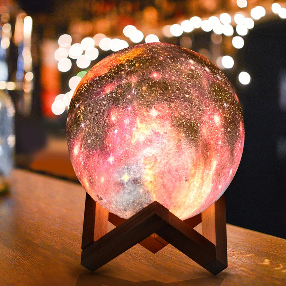 Звездное небо 3D принт Звезда Луна лампа красочный лунный светильник сменный сенсорный домашний декор креативный подарок светодиодный ночной Светильник Galaxy с подставкой