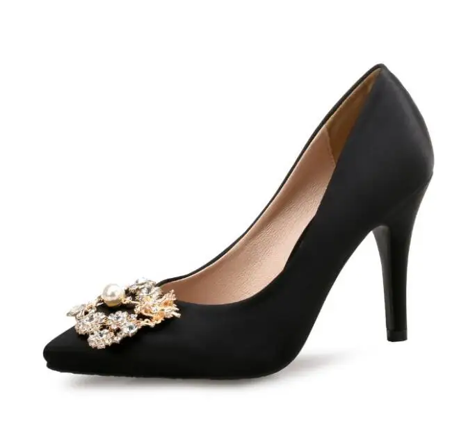 Новое поступление; пикантные женские вечерние модельные туфли; женские свадебные туфли; модные туфли с закрытым носком для невесты; высококачественные туфли-лодочки на нескользящей подошве - Цвет: black 9cm