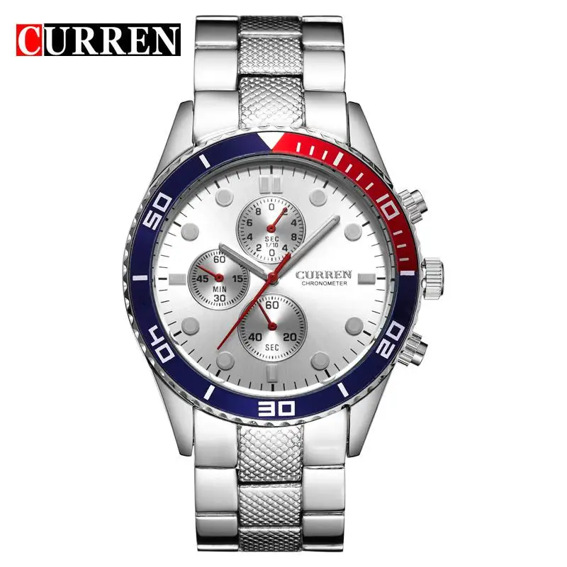 Роскошные Брендовые мужские кварцевые наручные часы CURREN из нержавеющей стали, водонепроницаемые ретро мужские деловые часы, подарок для мужчин - Цвет: silver white
