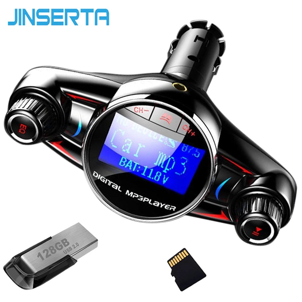 

JINSERTA Power ON OFF Bluetooth V4.0 Car MP3 Player FM Transmitter AUX Audio Receiver TF USB music Play USB Charger for iPhone X