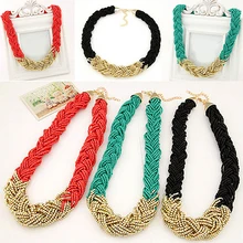 Mujeres boho declaración beads choker collar babero collar trenzado joyería de moda