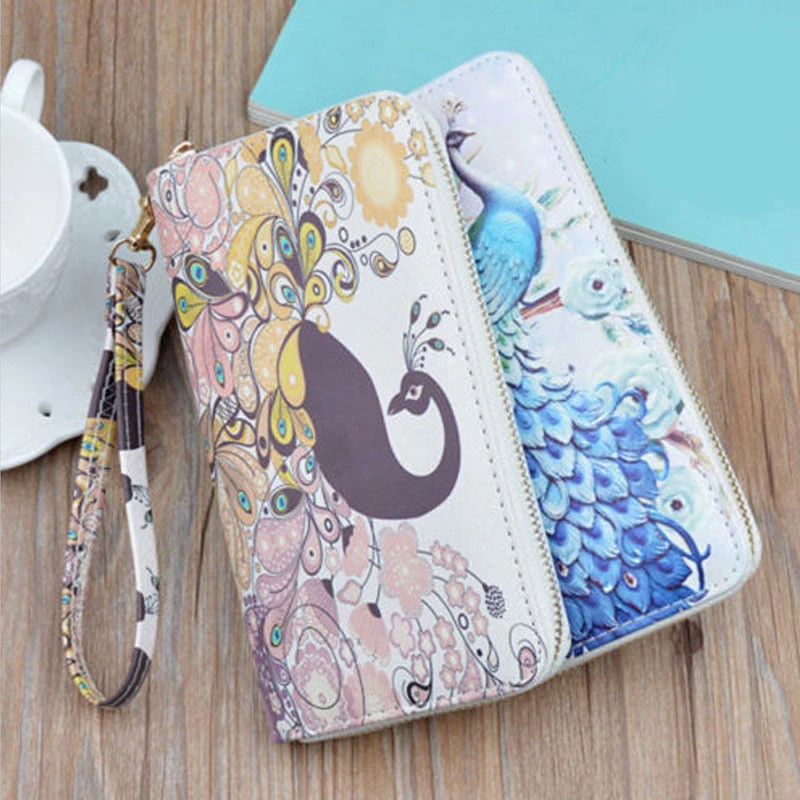 

Duopindun Carteira Wallet Women Peacock Animal Pattern PU Wallets Long Zipper Purse Beautiful High Quality Mobile Phone Bag