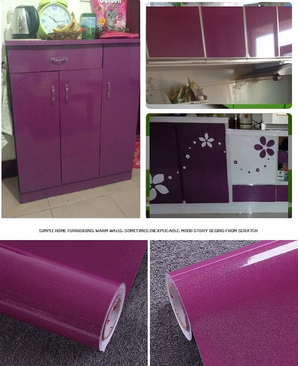 3M Glossy DIY Adhesive Vinyl Film Furniture Renovation Stickers Kitchen Cabinet Contact Paper Waterproof Self adhesive Wallpaper - Цвет: Purple