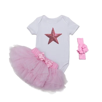 

Cute Beautiful Baby Girl Summer Clothing Sets Birthday Outfits Sequins Star Bodysuit+Tutu Skirt+Headband 3pcs Toddler Tutu Set