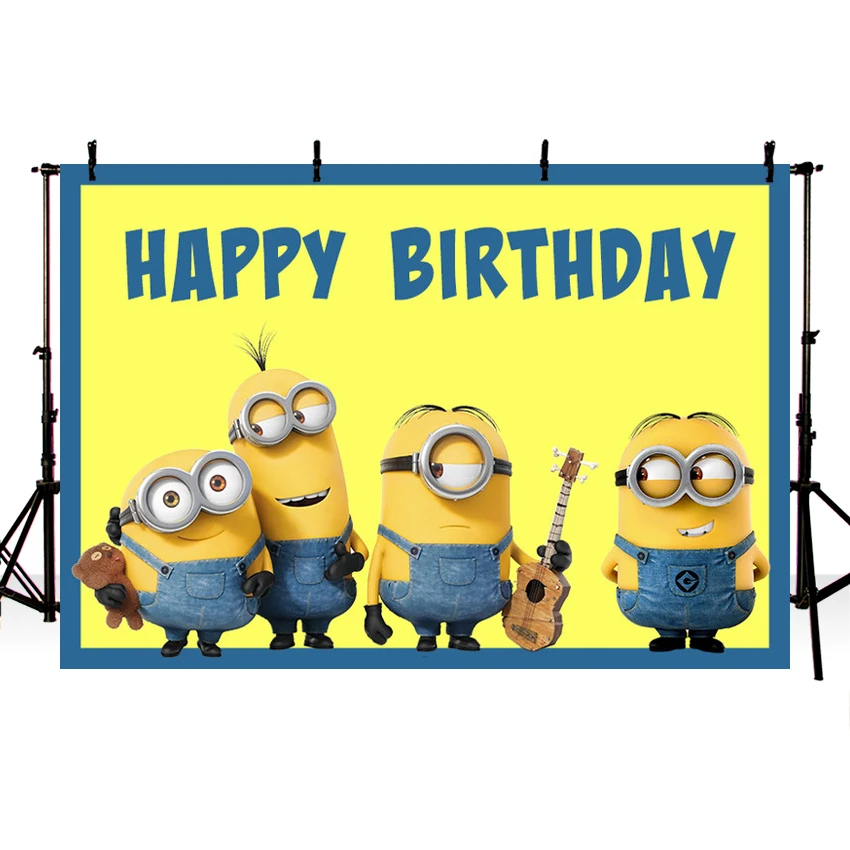 

Cartoon Yellow Vinyl Birthday Backdrop Minions New Fabric Flannel Photography Photo Background for Baby Photo Studio 7x5ft