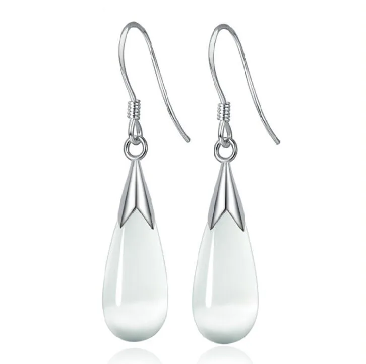 

2 Colors White Pink Opal Earrings Drops New Fashion Long Drop Earrings Sample Jewelry for Girls Women Gift Free Shipping
