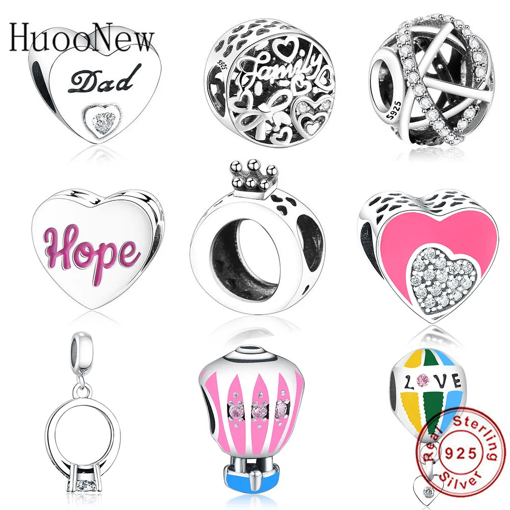 

HuooNew Fit Original Pandora Charm Bracelet Necklace 925 Sterling Silver Family Tree Ring Coffee Cup Eiffel Tower Bead Berloque