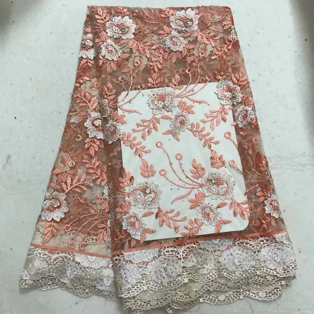 

stone Nigerian Lace Fabric Dubai Embroidered French Tulle Lace Latest African Lace Fabric 2018 With Handwork Beaded