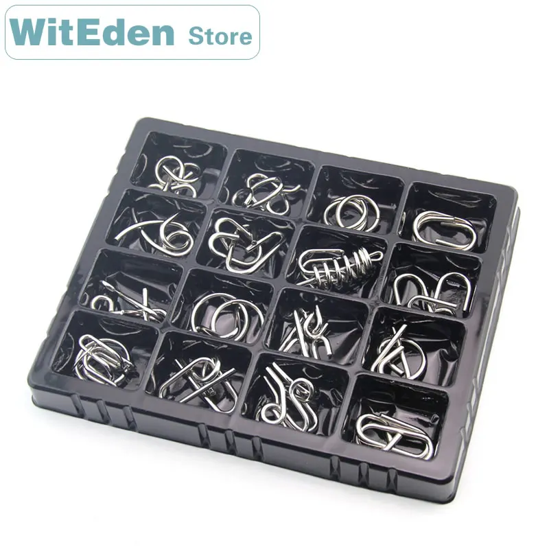 

3D Metal Wire Puzzle Classic Knot 16PCS/Sets Intelligence Buckle Interlocking Brain Teaser Antistress Reliever Educational Toys