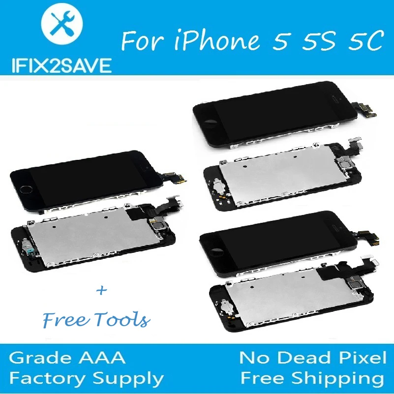 

LCD For iPhone 5s 5 5c 6 6Plus LCD Display Touch Screen Digitizer Assembly Replacement+Home Button+Front Camera+Earspeaker+Tools