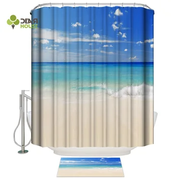 

Dearhouse Tropical Beach Blue Sea Shower Curtain Bath Sets With Rugs Bathroom Mat With Shower Curtain Outside Fabric Modern