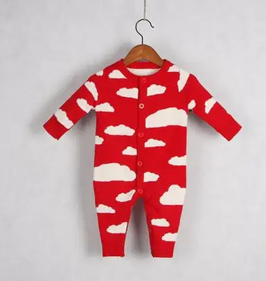 Г. Осень-зима, милый Вязаный комбинезон для маленьких мальчиков и девочек, комплект одежды с длинными рукавами и рисунком дождевых облаков, комбинезон для новорожденных - Цвет: Красный