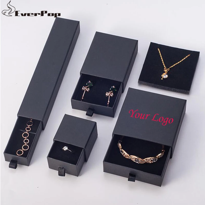 

500pcs Custom Logo Drawer Paper Box Jewelry boxes 4 Sizes for Packaging Ring Pendant Bracelet Carton Box