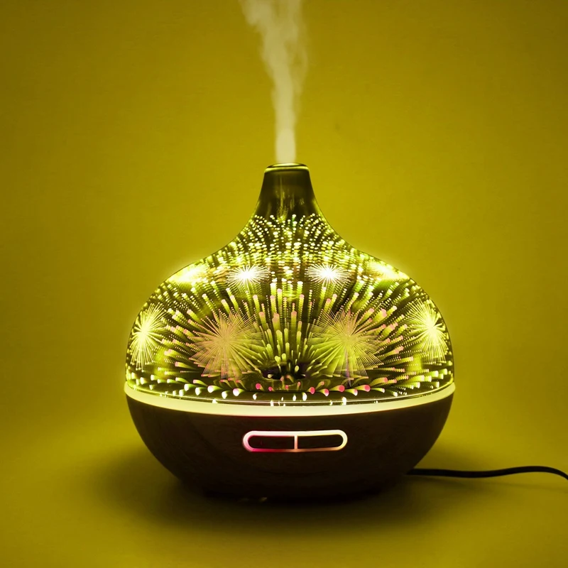  3D Firework Glass Air Humidifier with 7Color Led Night Light Aroma Essential Oil Silent Diffuser Ul