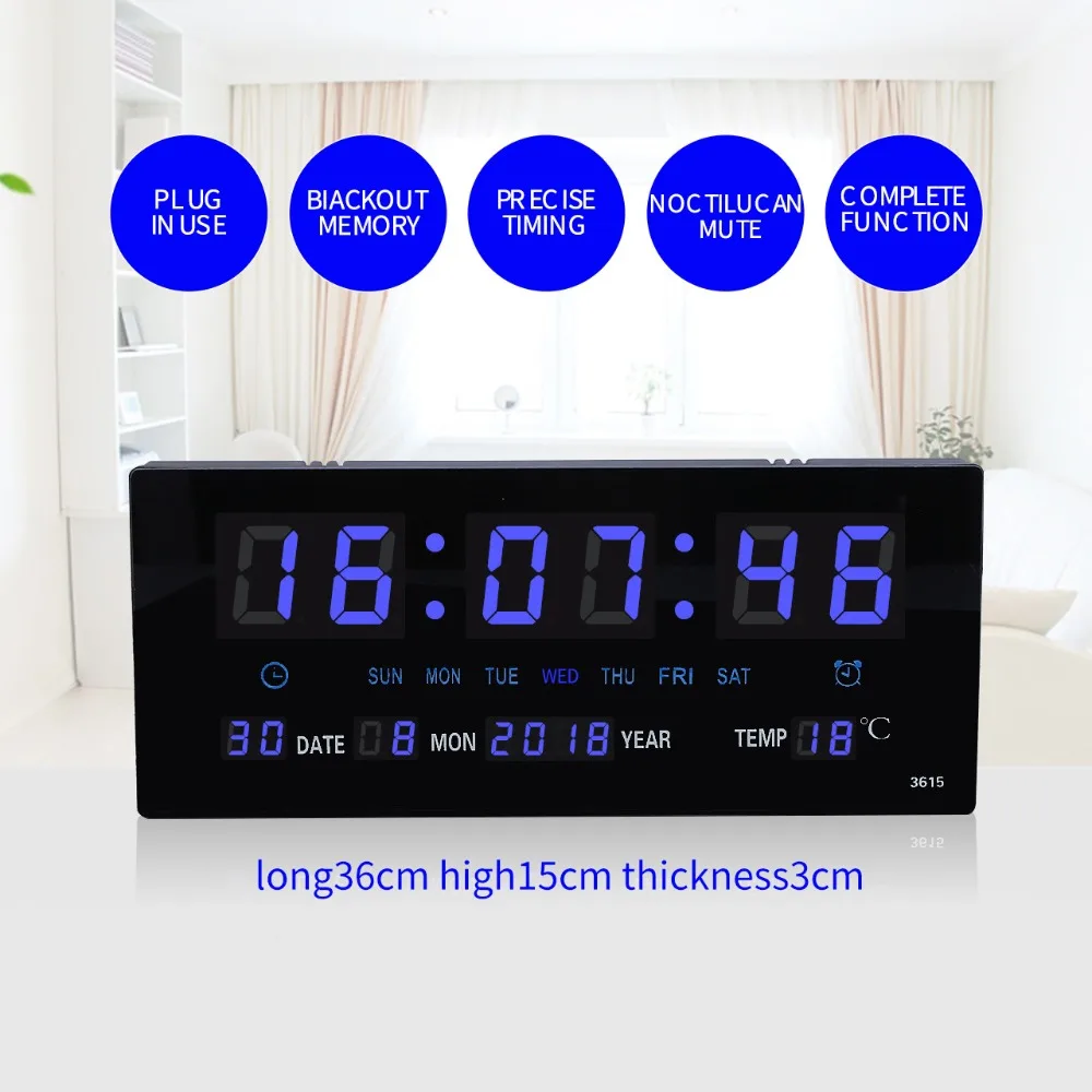  Livingroom 6 digits led calendar wall clock with thermometer Power off time memory clock big number - 32959744820