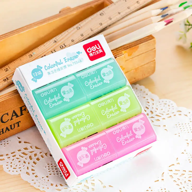 12pcs Good 7554A jelly color transparent eraser student drawing