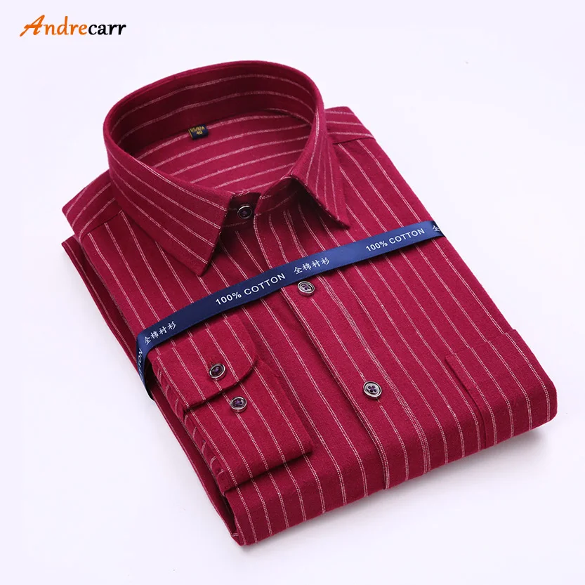 Andrecarr новая модель весенне-осенняя полосатая рубашка из чистого хлопка мужские рубашки рубашка с длинными рукавами Очаровательная