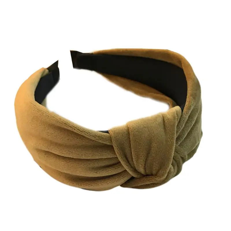 

Womens Winter Thickened Velvet Wide Headband Large Bowknot Cross Knotted Hair Hoop Solid Color Pleated Boho Styling Hairband