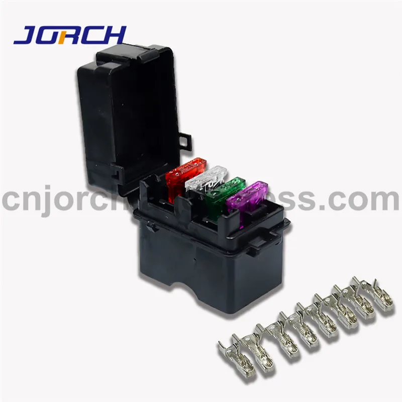 

1 set 4 Way Black Car Medium Relay Fuse Box Assembly with 8pcs Terminals and Medium auto fuse Car Insurance Holder