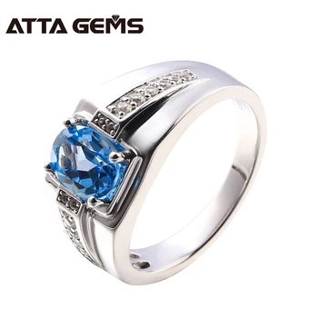 

Natural Blue Topaz Sterling Silver Rings 1.5 Carats Natural Blue Topaz For Men and Women Unisex Silver Rings Wedding Bands